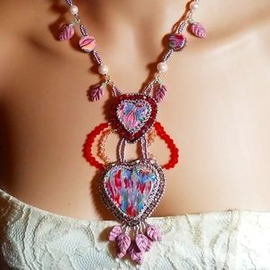 Handmade polymer clay and crystal necklace